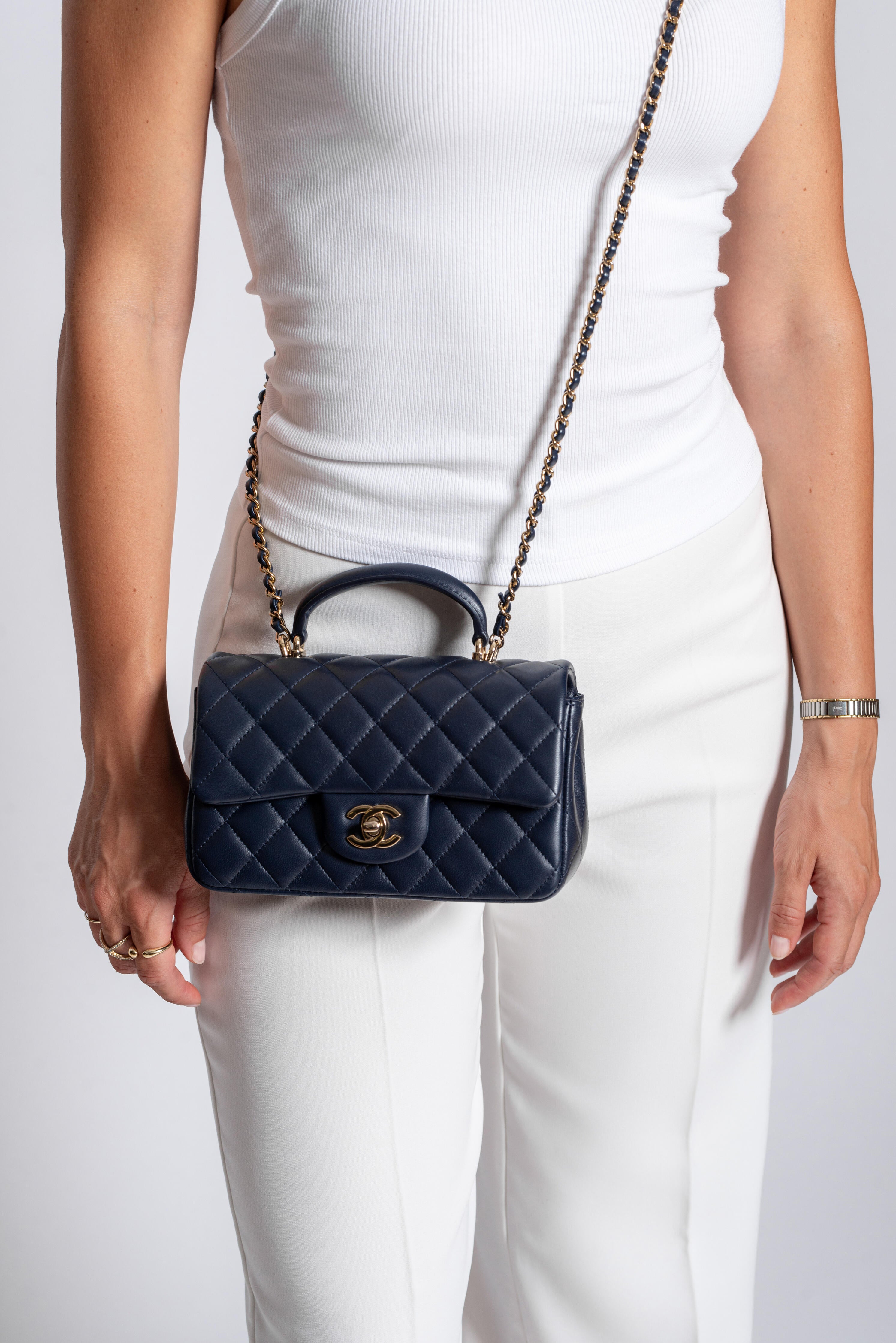 Chanel Mini Flap Top Handle Blu Navy