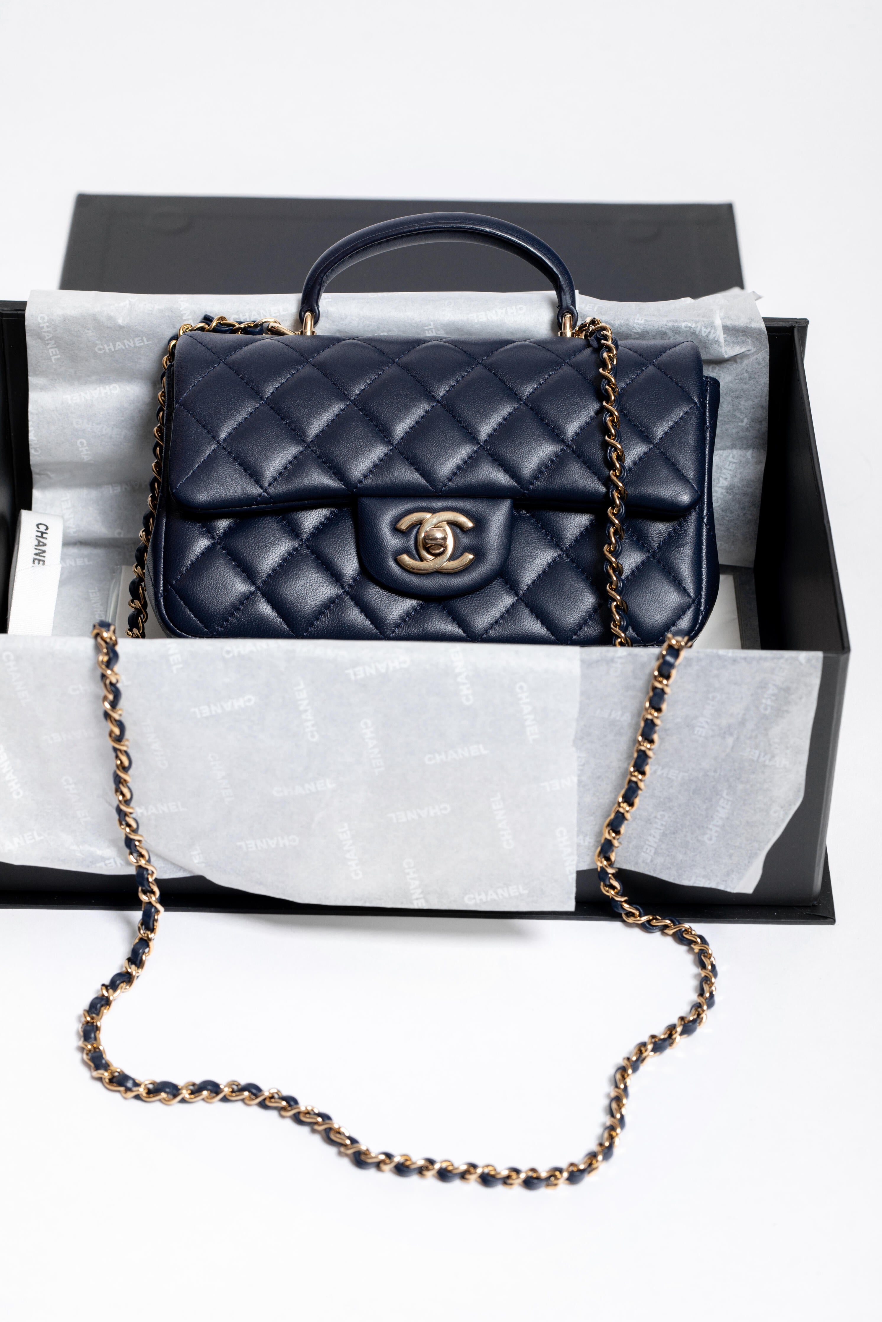 Chanel Mini Flap Top Handle Blu Navy